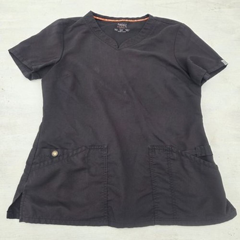 Code Happy Scrub Top Womens M Black Pocket Nurse Medical